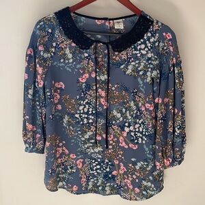 Disney Snow White Collection by LC Lauren Conrad Blue Floral Blouse Lace Collar